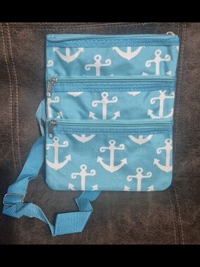 Aqua Anchor Crossbody Bag With Adjustable Strap